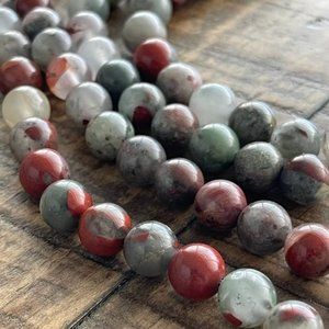8mm Green African Bloodstone Bead Strand